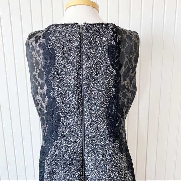 Elie Tahari Boucle Lace Black Gray (Grey) Leopard Sleeveless Sheath Dress Sz 14 - Picture 14 of 15